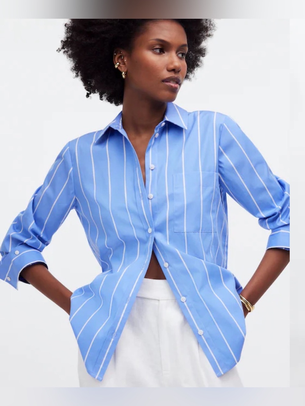 Madewell Blue and White Striped Button-Up Blouse - Picture 3 of 9
